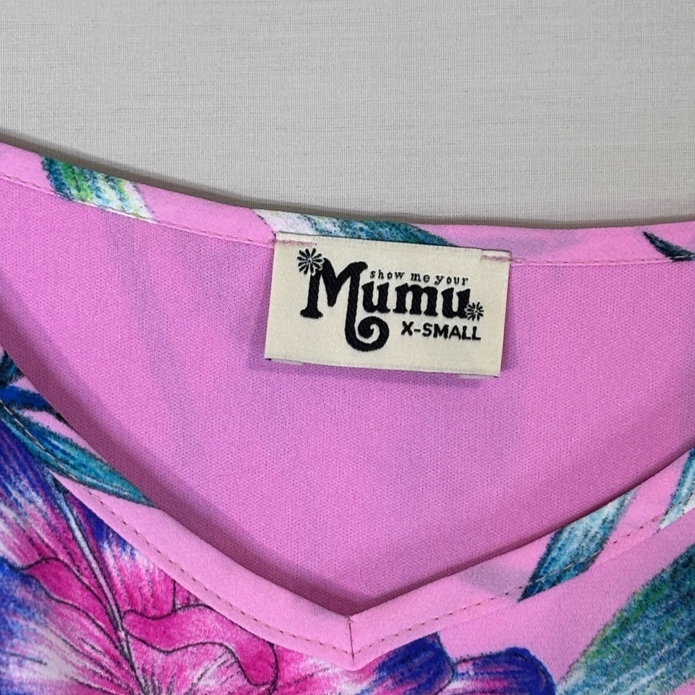 Show Me Your MuMu Pink Floral V-Neck Spaghetti Strap Dress - Picture 2 of 4